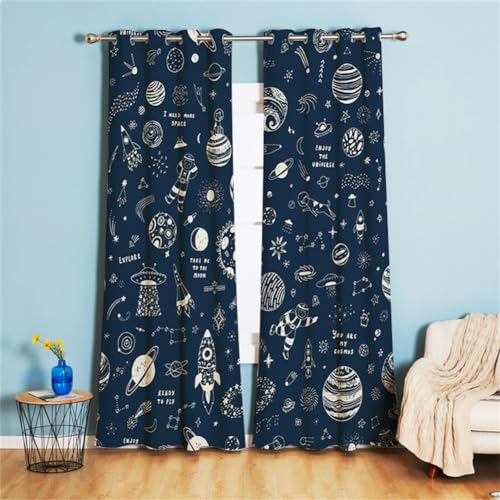 Koudi Weltraum Vorhänge Blickdicht Weltall Astronat Sternenhimmel Universum Muster Gardinen mit Ösen für Kinderzimmer, Babyzimmer Dekoration 160 x 132cm (H × B) von Koudi