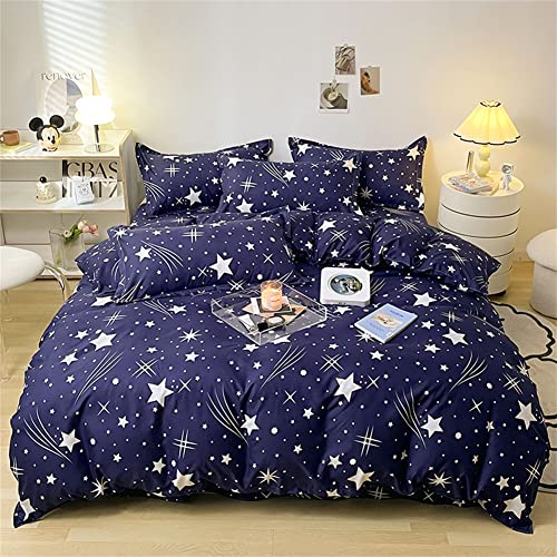 Sterne Bettwäsche 100x135 Kinder Jungen Dunkel Blau Weiß Stern-Muster Bettbezug Sterne Motiv Mikrofaser Wende Bettwäsche mit Kissenbezug 40x60 cm von Koudi