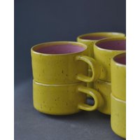 Handgemachter Keramik Becher | Kaffeetasse Cappuccino, Rosa Gelb Steinzeug Mit Henkel Geschenk Handgemachter Keramik Becher | Kaffeetasse Cappuccino, Rosa Gelb Steinzeug Mit Henkel Geschenk von KoulouCeramics