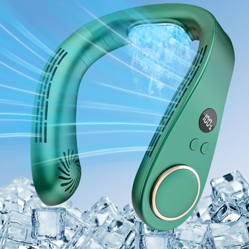 Kouric Hals Ventilator mit Kühlung,5500mAh Tragbarer Ventilator zum Umhängen,Air Conditioner Portable Fan Dunkelgrün von Kouric