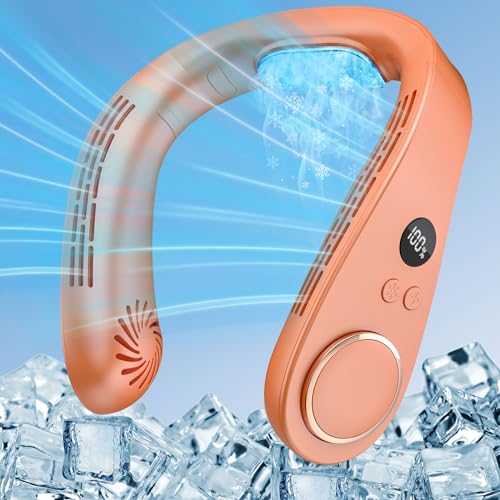 Kouric Hals Ventilator mit Kühlung,5500mAh Tragbarer Ventilator zum Umhängen,Air Conditioner Portable Fan Orange von Kouric