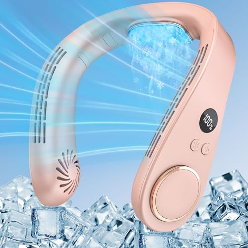 Kouric Hals Ventilator mit Kühlung,5500mAh Tragbarer Ventilator zum Umhängen,Air Conditioner Portable Fan Pink von Kouric