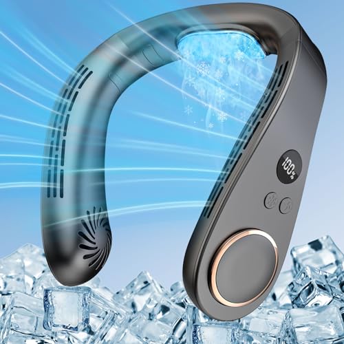 Kouric Nackenventilator mit Kühlung,Tragbarer Halsventilatoren Leise Akku,Portable Air Conditioner mit 3 Kühlmodus, Mini Ventilator für den Hals Rotorlos, Klimaanlage Mobil Beste Geschenk Schwarz von Kouric
