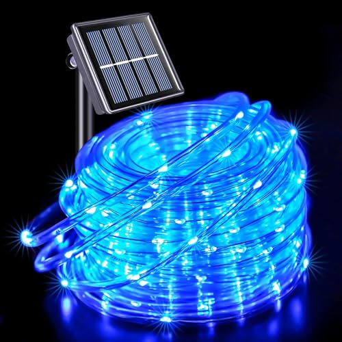 Kousee Solar-LED-Lichterkette für den Außenbereich, IP65, wasserdicht, 12 m, 100 LEDs, Solar-Dekorationslichter mit 8 Beleuchtungsmodi, Lichterkette für Garten, Baum, Party, Weihnachtsdekoration, Blau von Kousee