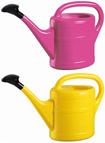 2X Gießkanne 5L PINK + GELB + 1x KÜHLSCHRANKMAGNET! Gießkannen Kunststoff für groß & klein, Garten & Zimmerpflanzen Gieskanne Gieskannen Giesskanne 5 Liter Watering Can Kinder Zimmergießkanne von KOVA