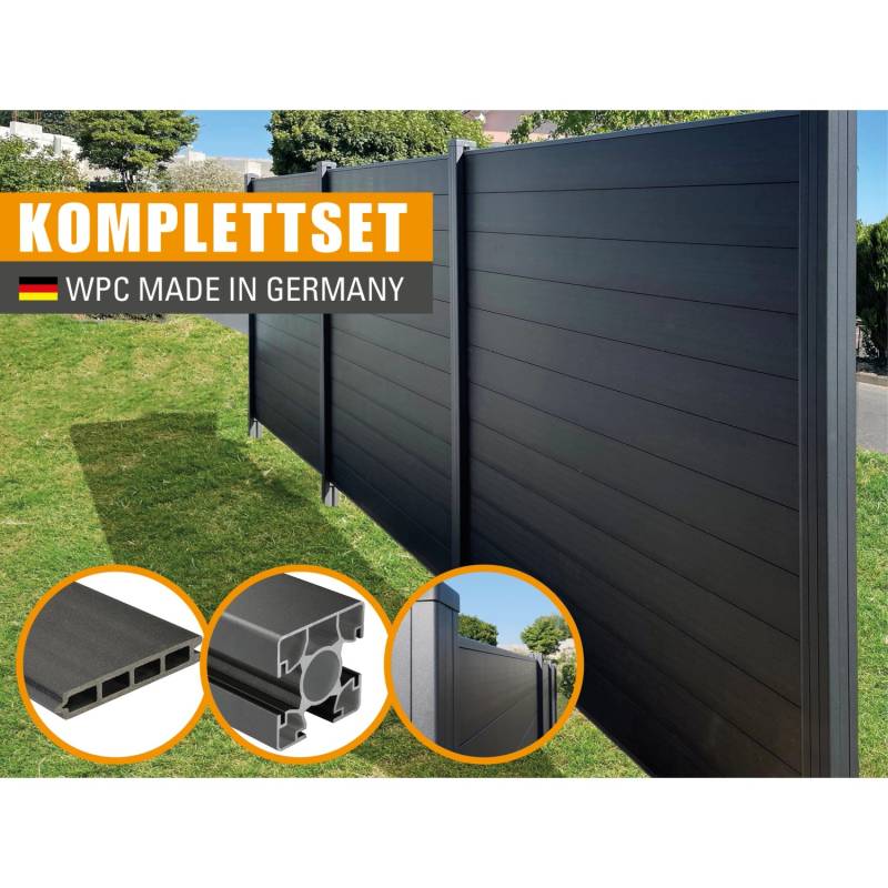 Kovalex WPC Sichtschutzzaun-Element inkl. 2 Pfosten Anthrazit Mattiert von Kovalex