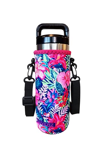 Koverz Hibiscus Bliss Wasserflaschenträger mit Schultergurt, Wasserflaschen-Isolator, 750 ml von Koverz