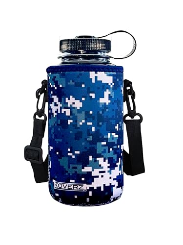 Koverz XL Wasserflaschenträger mit Schultergurt, Wasserflaschen-Isolator, 1200 ml, Marine Digicam von Koverz