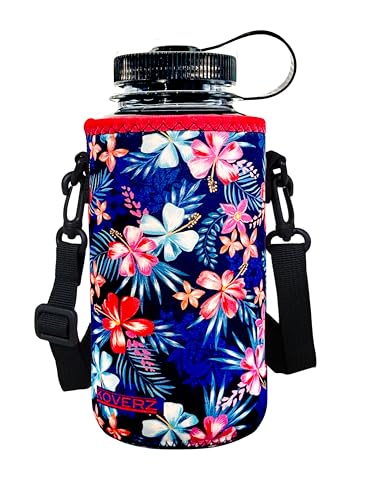 Koverz XL Wasserflaschenträger mit Schultergurt, Wasserflaschen-Isolator, Hawaii-Blumenmuster von Koverz