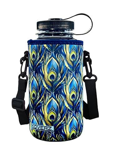Koverz XL Wasserflaschenträger mit Schultergurt, Wasserflaschen-Isolator, Pfau von Koverz