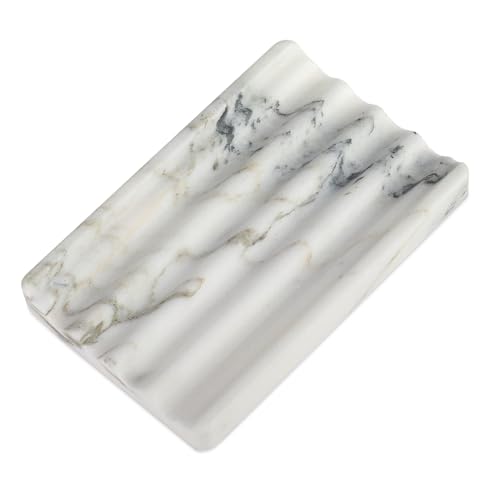 【Koville Luxuriöse Afrika Marmor Seifenschale - Stein Seifenablage für Dusche und Küchenspüle - Elegante Seifenbox mit Ablaufloch (Namib Bianco)】 von Koville