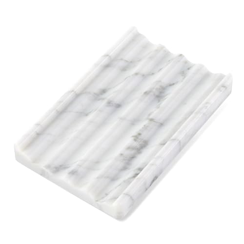【Koville Luxuriöse Italien Marmor Seifenschale - Stein Seifenablage für Dusche und Küchenspüle - Elegante Seifenbox mit Ablaufloch (Bianco Carrara)】 von Koville
