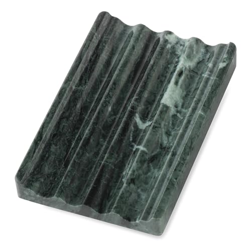 Koville Seifenschale aus indischem natürlichem Marmor für die Dusche, Steinseifenschale für Badezimmer, Seifenhalter für Waschbecken, gestreifte Rillen, Schwammhalter, hält Seifenstangen trocken von Koville