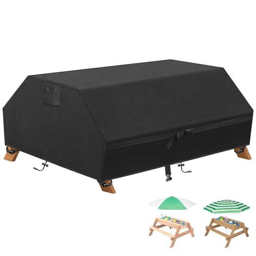 Picknicktisch Kinder Abdeckung Wasserdicht, Schutzhülle für Kindersitzgarnitur Outdoor, Schutzhaube Kindersitzgarnitur Garten Holz, 420D Oxford-Gewebe Winddicht Anti-UV, 96W x 92D X 50Hcm von Kovshuiwe