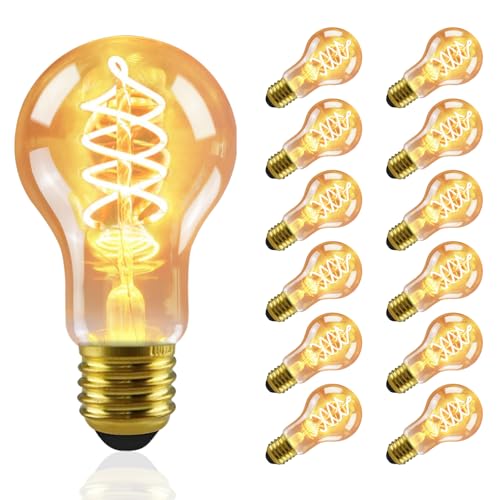 Kowanie 12er LED Lampe E27 Warmweiss Glühbirne: A60 Leuchtmittel Filament Warmweiß 2200K 4W Edison Retro Glühlampe Dekorative Birne Antike Energiesparlampe Nostalgie Bulb für Restaurant Haus Café von Kowanie