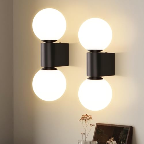 Kowanie 2er Wandleuchte Badezimmer Wandlampe innen: Wandbeleuchtung Glas in Weiß Schwarz Wandstrahler 2 flammig Max. 25W G9 Retro Wandspots für Schlafzimmer Wohnzimmer Küche (Ohne Leuchtmittel) von Kowanie