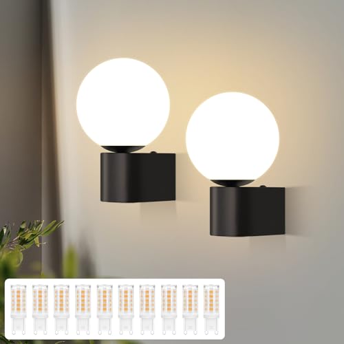 Kowanie 2er Wandleuchte Vintage Wandlampe Badezimmer: innen Wandbeleuchtung Weiß Glaskugel Retro Schwarz Flurlampe Wand rund Wandstrahler inkl. 10 × 3W G9 Leuchtmittel für Schlafzimmer Wohnzimmer Kowanie 2er Wandleuchte Vintage Wandlampe Badezimmer: innen Wandbeleuchtung Weiß Glaskugel Retro Schwarz Flurlampe Wand rund Wandstrahler inkl. 10 × 3W G9 Leuchtmittel für Schlafzimmer Wohnzimmer von Kowanie