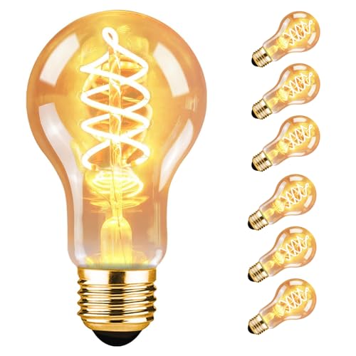 Kowanie LED Lampe E27 Warmweiss Glühbirne: 6er A60 Leuchtmittel Filament Warmweiß 2200K 4W Edison Retro Glühlampe Dekorative Birne Antike Energiesparlampe Nostalgie Bulb für Restaurant Haus Café von Kowanie