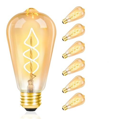 Kowanie 6er Glühbirne E27 LED Warmweiss Vintage - Edison Birne Leuchtmittel Retro 4W Warmweiß 2200K Glühlampe Glas Antike Filament Lampe Dekorative Nostalgie Energiesparlampe für Café Ba von Kowanie