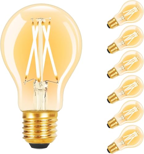 Kowanie LED Glühbirne E27 Vintage Lampe - A60 Warmweiss Filament Leuchtmittel Edison Retro Glühlampe 6 pack Warmweiß Energiesparlampe 4W Dekorative Birne für Küche Flur Bar von Kowanie