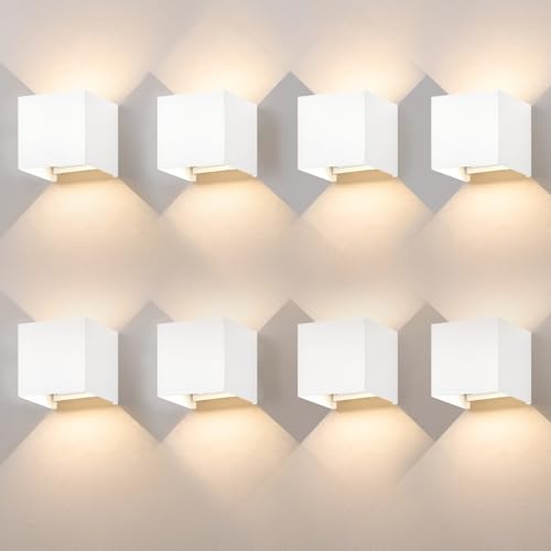 Kowanie Außenwandleuchten LED Wandleuchte innen: 8er Set Wandlampe Aussen Wandbeleuchtung Weiß Up Down 5W IP65 Wasserdicht Außenlampe Wand Warmweiß Flurlampe Aussenlampe für Treppenhaus Hauswand von Kowanie