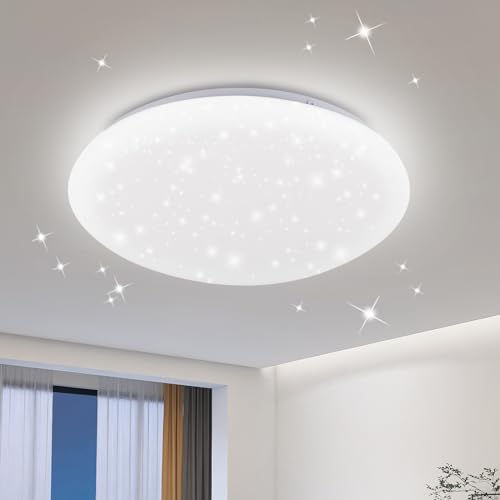 Kowanie Deckenlampe LED Deckenleuchte Schlafzimmer - Ø25cm Schlafzimmerlampe Sternenhimmel Kaltweiß 12W 6000K Deckenbeleuchtung Klein Rund Kinderzimmerlampe für Küche Kinderzimmer Flur Keller von Kowanie