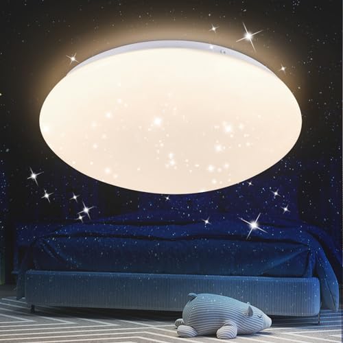 Kowanie Deckenlampe LED Deckenleuchte Schlafzimmer - Ø30cm Schlafzimmerlampe Sternenhimmel Neutralweiß 18W Badezimmer Deckenbeleuchtung IP44 Wasserdicht Badlampe Rund für Bad Küche Kinderzimmer Flur von Kowanie