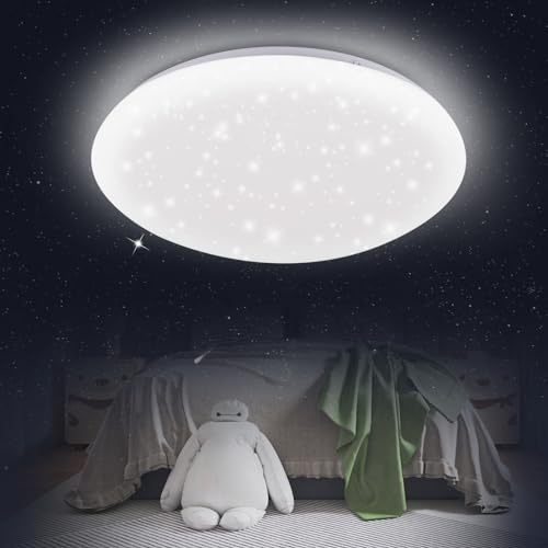 Kowanie Deckenlampe LED Deckenleuchte Schlafzimmer - Ø30cm Schlafzimmerlampe Sternenhimmel Kaltweiß 18W Badezimmer Deckenbeleuchtung IP44 Wasserdicht Badlampe Rund für Bad Küche Kinderzimmer Flur von Kowanie