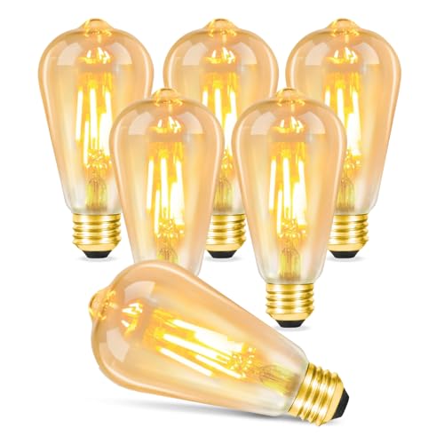 Kowanie E27 LED Warmweiss Glühbirne: 6er Pack Leuchtmittel 2200K Edison Retro Birne ST64 Antike Energiesparlampe 4W Dekorative Industrial Glühlampe für Restaurant Haus Café Bar von Kowanie