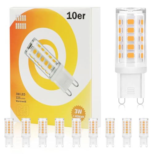 Kowanie G9 LED Lampe - Warmweiß Leuchtmittel G9 3W LED Birne G9 Glühbirne Ersatz für 28W 30W 40W Halogenlampe G9 Sockel Glühlampe Kein Flackern Enegiesparende Nicht Dimmbar 10er Pack von Kowanie