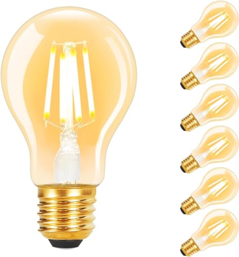 Kowanie 6 Stück LED Lampe E27 Glühbirne - A60 Leuchtmittel Vintage Edison Retro Birne 2700K 4W klares Filament Warmweiß Glühlampe Dekorative Nostalgie Energiesparlampe für Haus Café Bar Restaurant von Kowanie