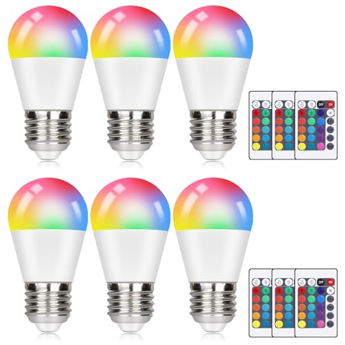 Kowanie LED Glühbirne mit Fernbedienung E27 RGB Lampe - 6er-Pack LED Farbwechsel Lampe Dimmbar 4W Farbige Birne Warmweiß 3000K Bunt Edison Bulb für Party Bar KTV Dec - 15 Farbe 4 Dynamic Modes von Kowanie