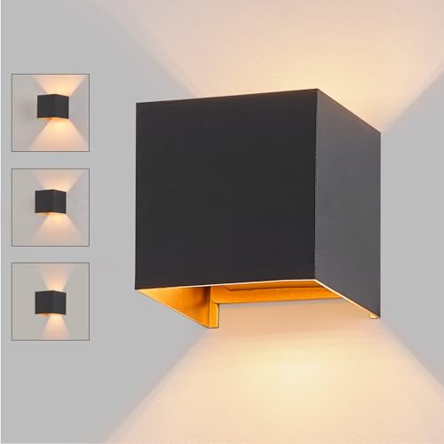 Kowanie LED Wandleuchte innen Wandlampe außen: Außenwandleuchten Schwarz Gold Up Down Leuchten Aussen 5W IP65 Außenlampe Warmweiß eckig Aussenlampe Wand Außenleuchte Wandstrahler für Yard Garten von Kowanie