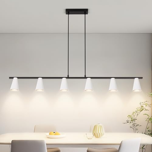 Kowanie Pendelleuchte esstisch Hängelampe 6 Flammig - Esstischlampe hängend Weiß modern Esszimmerlampe Schwarz GU10 Hängeleuchte lang aus Metall Pendellampe für Wohnzimmer Küche (Ohne Leuchtmittel) von Kowanie