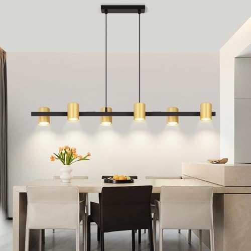 Kowanie Pendelleuchte esstisch Hängelampe 6 Flammig: Modern Esstischlampe hängend in Schwarz Gold GU10 Esszimmerlampe Metall Hängeleuchte Industrial für Küche Wohnzimmer Esszimmer- Ohne Leuchtmittel von Kowanie