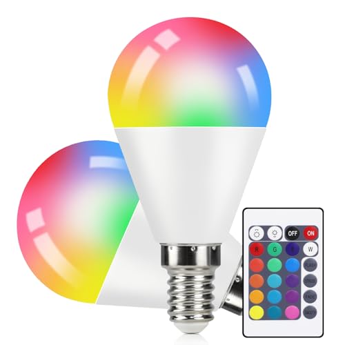 Kowanie RGB Glühbirne mit Fernbedienung E14 LED Lampe - 2er-Pack 3000K Warmweiß Edison Bulb 4W LED Farbwechsel Leuchtmittel Dimmbar Farbige Birne Dec für Party Bar KTV - 15 Farbe 4 Dynamic Modes von Kowanie