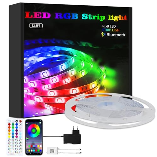 Kowanie RGB LED Strip 10m Streifen - APP Bluetooth Band 16 Mio Musik Sync Zimmer Beleuchtung lichtstreifen Farbwechsel Selbstklebend Dimmbar mit Fernbedienung Licht für Innen Bedroom TV Monitor Room von Kowanie