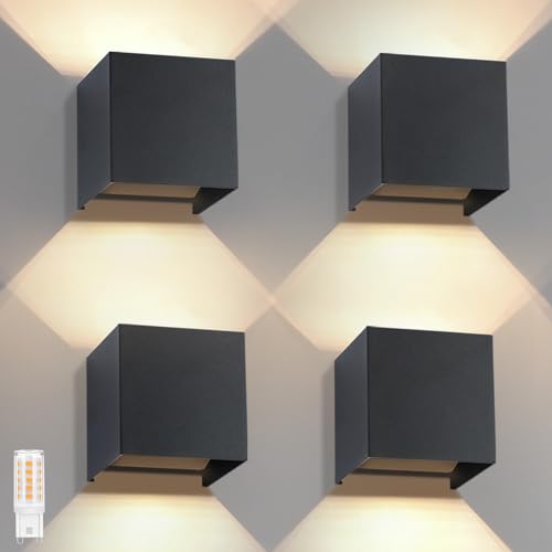 Kowanie Wandleuchte außen Wandlampe Schwarz: 4er Set Außenlampe wand LED Außenwandleuchten Up Down leuchten aussen Aussenleuchte Hauswand mit G9 IP65 Warmweiß 3000K Wandbeleuchtung für Wohnzimmer von Kowanie