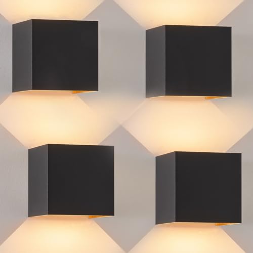 Kowanie Wandleuchte Aussen LED Wandlampe innen: 4er Set Außenwandleuchten Schwarz Gold Up Down Außenlampe Wand 5W IP65 Wasserdicht Wandbeleuchtung einstellbar 3000K Außenleuchte für Huaswand Garten von Kowanie
