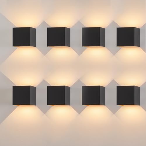Kowanie Wandleuchte Aussen LED Wandlampe innen: 8er Set Außenwandleuchten Schwarz Gold Up Down Außenlampe Wand 5W IP65 Wasserdicht Wandbeleuchtung einstellbar 3000K Außenleuchte für Huaswand Garten von Kowanie