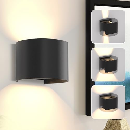 Kowanie Wandleuchte Aussen LED Wandlampe innen: Außenwandleuchten Schwarz Up Down Außenlampe Wand 5W IP65 Wasserdicht Wandbeleuchtung einstellbar 3000K Warmweiß Außenleuchte für Wohnzimmer Treppenhaus von Kowanie