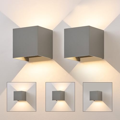 Kowanie LED Wandleuchte Aussen Wandlampe innen - 2 Stück Außenwandleuchten Grau 5W IP65 Wasserdicht Außenlampe Wand Aussen Wandbeleuchtung Außenleuchte Wandstrahler für Treppenhaus Hauswand Flur von Kowanie