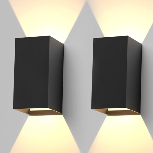 Kowanie LED Wandleuchte Innen Wandlampe Aussen - 2er Set Wandbeleuchtung Aussen Außenwandleuchten Schwarz Up Down Außenbeleuchtung Außenlampe Wand 5W IP65 Warmweiß Wandstrahler für Hauswand Garten von Kowanie