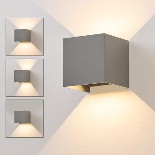 Kowanie Wandleuchte Aussen Wandlampe Innen - LED Außenwandleuchten Up Down Leuchten Aussen 5W Ip65 Außenlampe Warmweiß Flurlampe Treppenhaus Außenleuchte Grau Hauswand Aussenlampe Flur Wandstrahler von Kowanie