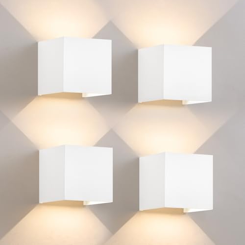 Kowanie Wandleuchte Aussen Wandlampe Innen - Up Down Außenwandleuchten 4er set LED Außenlampe Wand 5W Ip65 Aussenlampe Treppenhaus Außenleuchte Modern Weiß Flurlampe Hauswand Außenwandlampe Eckig von Kowanie