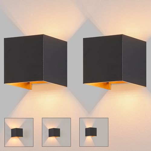 Kowanie Wandleuchte Aussen LED Wandlampe innen: 2er Set Außenwandleuchten Schwarz Gold Up Down Außenlampe Wand 5W IP65 Wasserdicht Wandbeleuchtung einstellbar 3000K Außenleuchte für Huaswand Garten von Kowanie