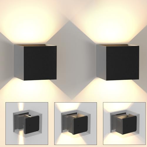 Kowanie LED Wandleuchte Aussen Wandlampe: 2er Set Außenwandleuchte innen Up Down Aussenbeleuchtung Schwarz Außenlampe Modern IP65 Wasserdicht einstellbarer Wand Flurlampe für Hauswand Wohnzimmer von Kowanie