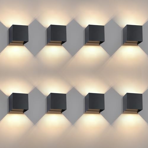 Kowanie LED Wandleuchte Innen Wandlampe Aussen - 8er Set Wandbeleuchtung Aussen Außenwandleuchten Schwarz Up Down Außenbeleuchtung Außenlampe Wand 5W IP65 Warmweiß Wandstrahler für Hauswand Garten von Kowanie