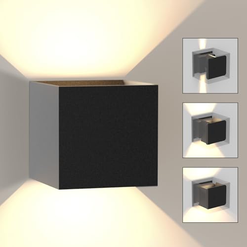 Kowanie LED Wandleuchte Aussen Wandlampe: innen Außenwandleuchten Up Down Außenlampe Schwarz Aussenleuchte Wand 5W IP65 einstellbarer Wandstrahler 3000K Außenleuchte Wandbeleuchtung für Treppenhaus von Kowanie
