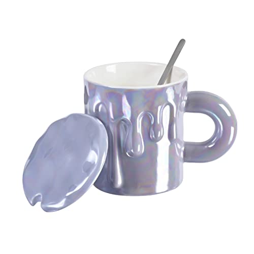 Koythin Keramik-Kaffeetasse, Perlglasur, kreative Schmelztasse mit Deckellöffel für Büro und Zuhause, spülmaschinen- und mikrowellengeeignet, 12 oz/350ml für Latte Tee Milch (Perlviolett) von Koythin